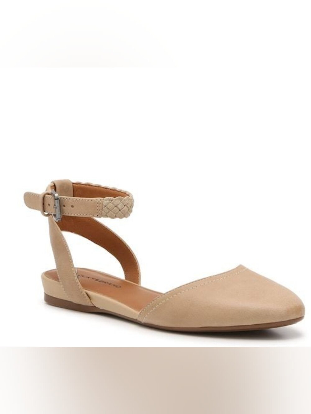 Lucky Brand Tan Braided Ankle-Strap Pointed Flat